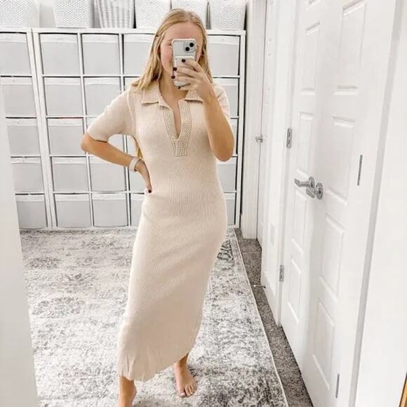 Caroline Constas Ribbed Knit Crochet Collar Midi Dress Size Medium - Picture 1 of 7